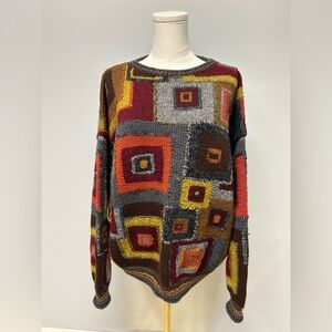 Vintage Bergdorf Goodman Mackinaw Hand Knit Wool 3D Sweater Geometric Medium